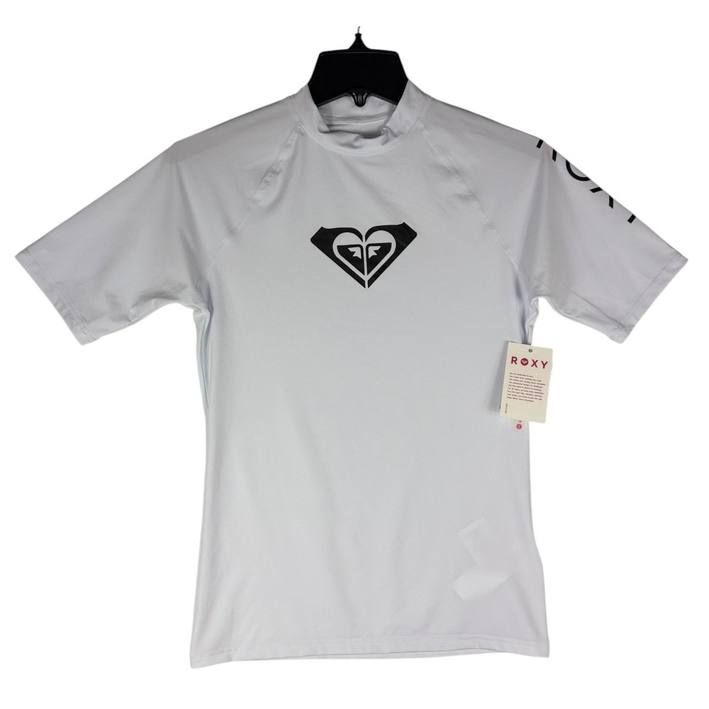 Roxy Whole Hearted Rash Guard Womens Medium White Short Sleeve Swim Surf NWT